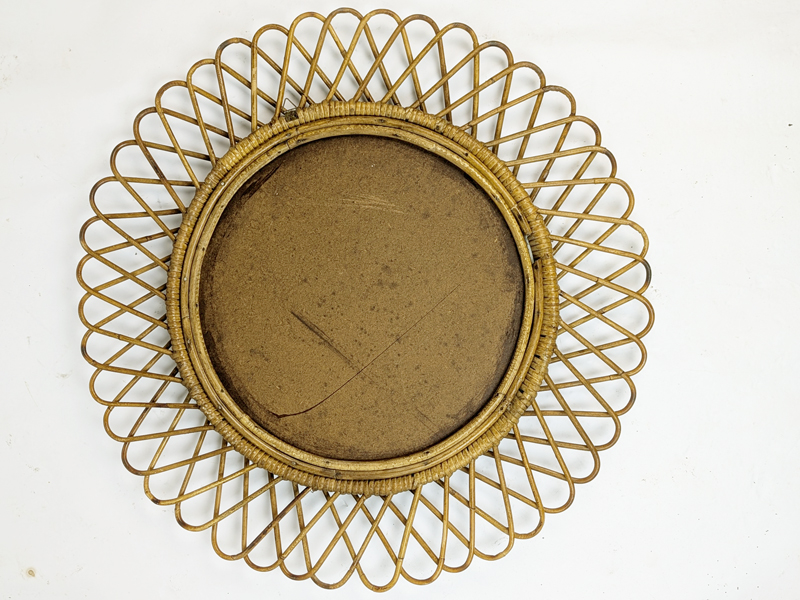 Italian hand made rattan 1960s round mirror_01 Rattan mirror, Italy, 1960s Rush, Rattan