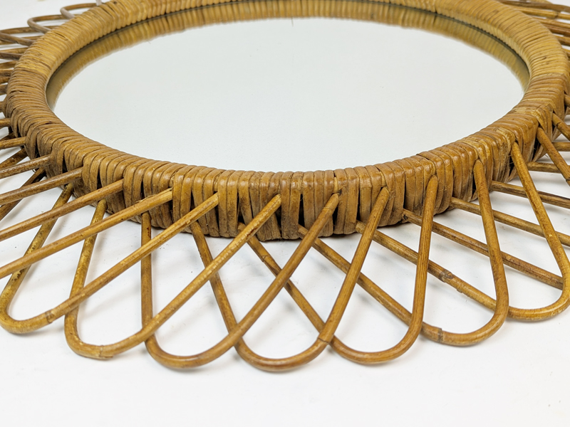 Italian hand made rattan 1960s round mirror_02 Rattan mirror, Italy, 1960s Rush, Rattan