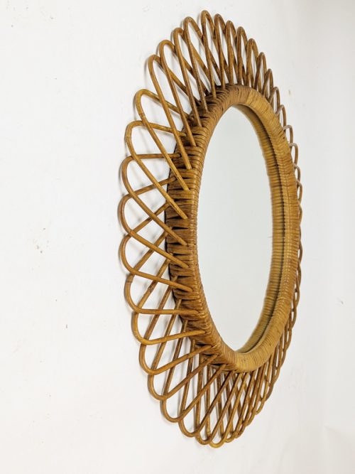 Rattan mirror, Italy, 1960s Rush, Rattan