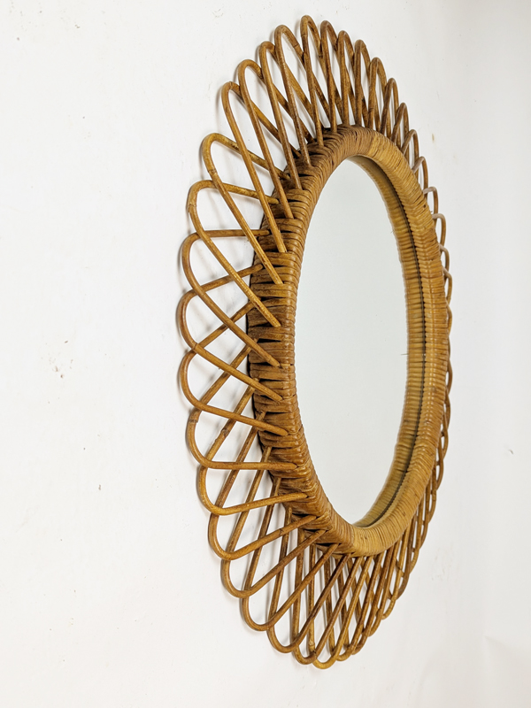 Italian hand made rattan 1960s round mirror_04 Rattan mirror, Italy, 1960s Rush, Rattan