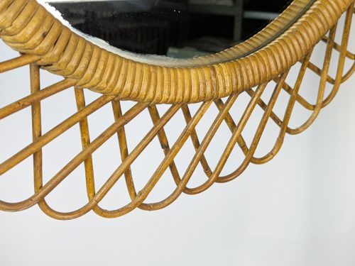 Rattan mirror, Italy, 1960s Rush, Rattan