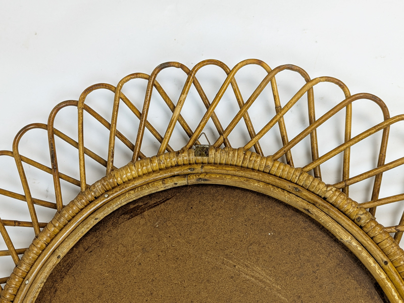 Italian hand made rattan 1960s round mirror_06 Rattan mirror, Italy, 1960s Rush, Rattan