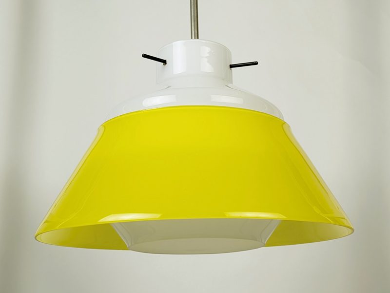 Yellow & white glass Mid century modern Pendant lamp Pendant, Lighting