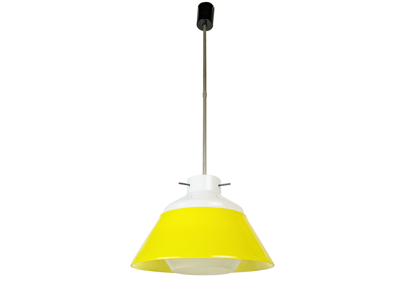 Yellow & white glass Mid century modern Pendant lamp_00 Pendant, Lighting