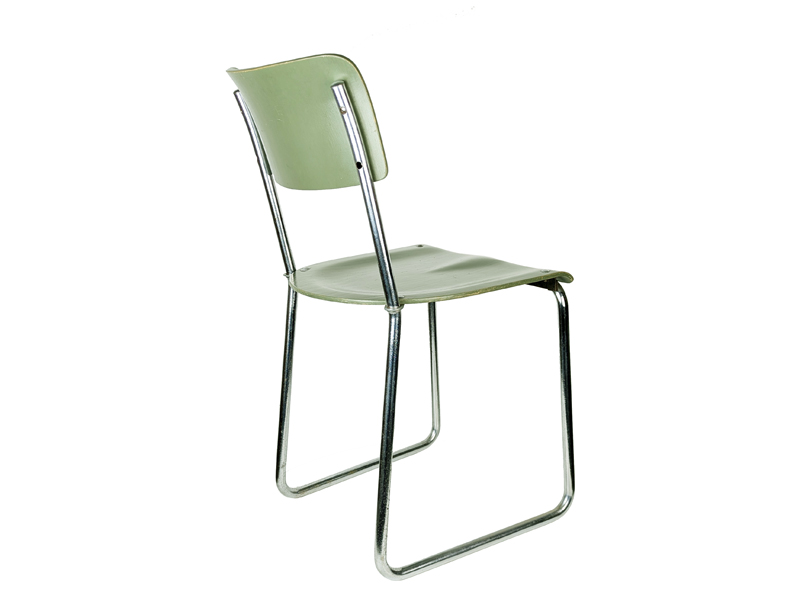 light green_Grey plywood & chrome plated metal 1930s rationalist chair Rationalist chair, Switzerland, 1930s Painted Plywood & Chrome Plated Metal