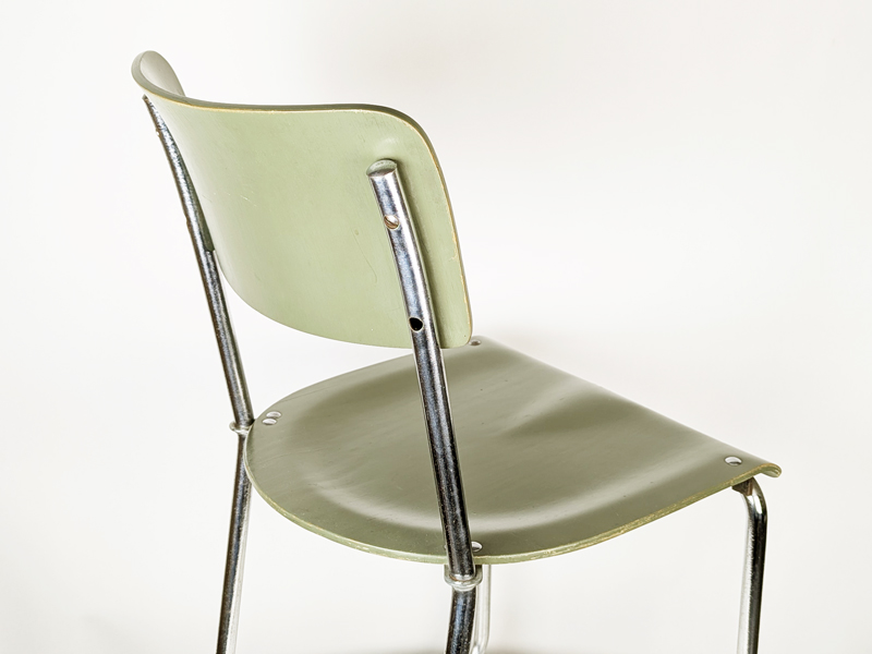 light green_Grey plywood & chrome plated metal 1930s rationalist chair_03 Rationalist chair, Switzerland, 1930s Painted Plywood & Chrome Plated Metal