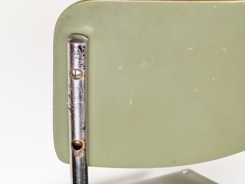 light green_Grey plywood & chrome plated metal 1930s rationalist chair_04 Rationalist chair, Switzerland, 1930s Painted Plywood & Chrome Plated Metal