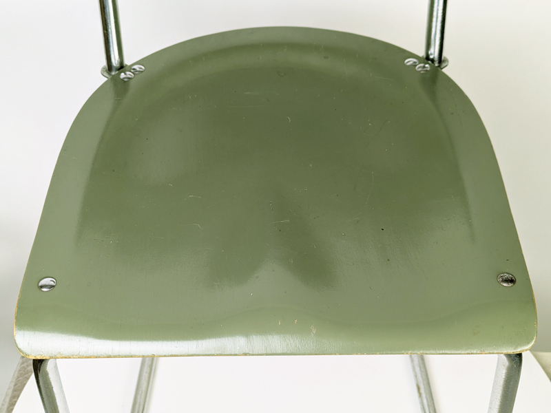 light green_Grey plywood & chrome plated metal 1930s rationalist chair_09 Rationalist chair, Switzerland, 1930s Painted Plywood & Chrome Plated Metal