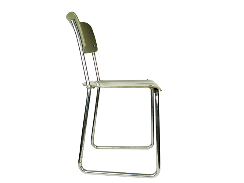 light green_Grey plywood & chrome plated metal 1930s rationalist chair_10 Rationalist chair, Switzerland, 1930s Painted Plywood & Chrome Plated Metal