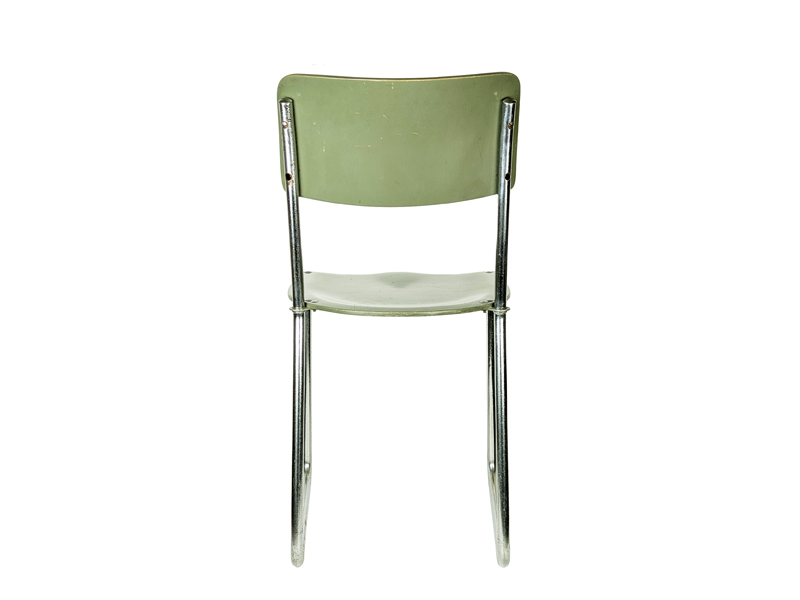light green_Grey plywood & chrome plated metal 1930s rationalist chair_11 Rationalist chair, Switzerland, 1930s Painted Plywood & Chrome Plated Metal
