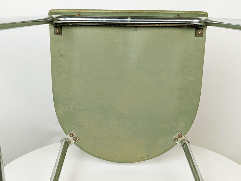 light green_Grey plywood & chrome plated metal 1930s rationalist chair_12 Rationalist chair, Switzerland, 1930s Painted Plywood & Chrome Plated Metal