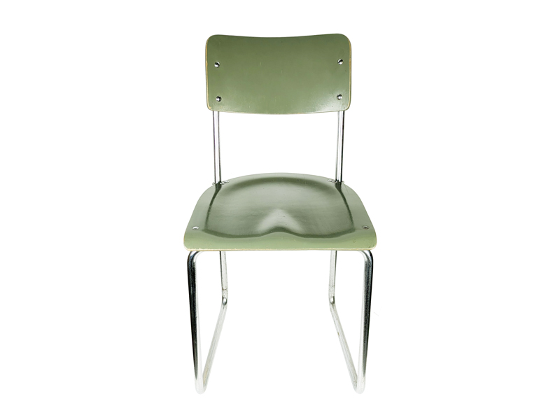 light green_Grey plywood & chrome plated metal 1930s rationalist chair_13 Rationalist chair, Switzerland, 1930s Painted Plywood & Chrome Plated Metal