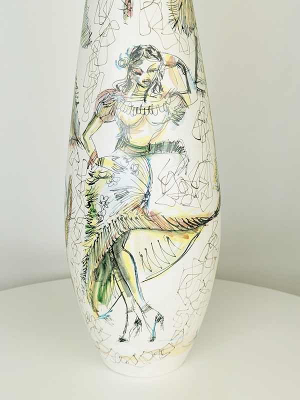 Italian large hand painted Mid CENTURY vase signed Bucci_04 Mariachi vase, Ceramic