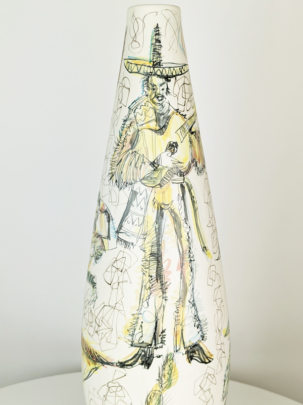 Italian large hand painted Mid CENTURY vase signed Bucci_08 Mariachi vase, Ceramic