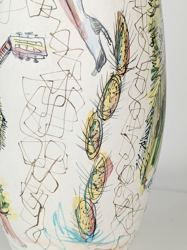 Italian large hand painted Mid CENTURY vase signed Bucci_09 Mariachi vase, Ceramic