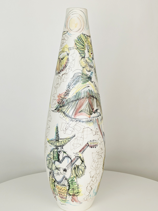 Italian large hand painted Mid CENTURY vase signed Bucci_10 Mariachi vase, Ceramic