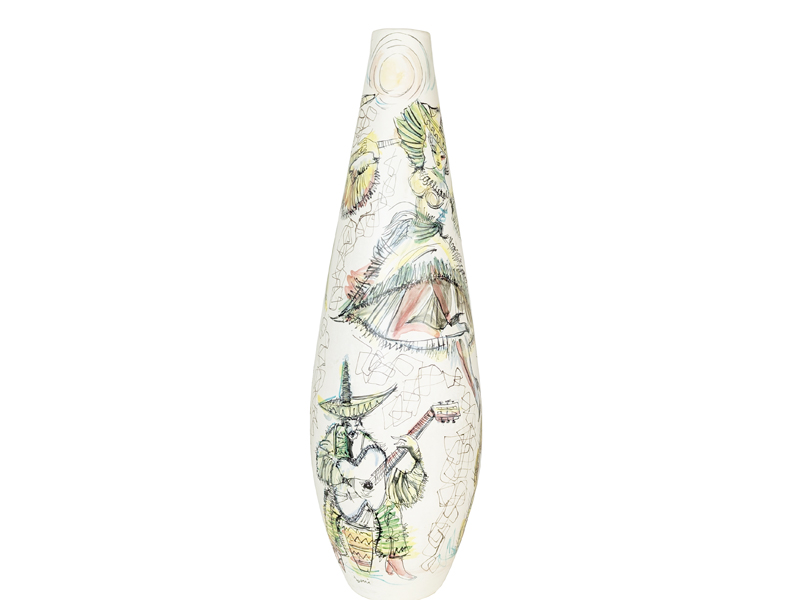 Italian large hand painted Mid CENTURY vase signed Bucci_11 Mariachi vase, Ceramic