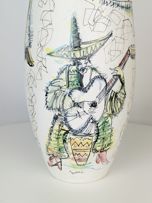 Italian large hand painted Mid CENTURY vase signed Bucci_13 Mariachi vase, Ceramic