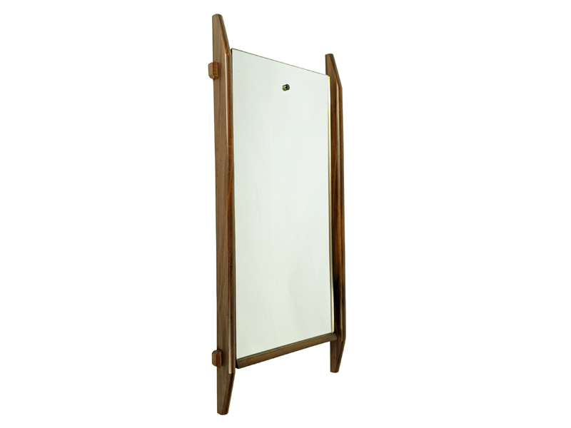 Italian teakwood & mirrored glass 1960s wall mirror_01 Wall mirror, Italy, 1960s Teak Wood, Mirrored Glass & Metal
