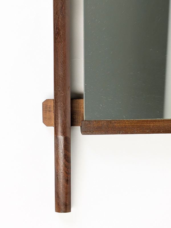 Italian teakwood & mirrored glass 1960s wall mirror_03 Wall mirror, Italy, 1960s Teak Wood, Mirrored Glass & Metal