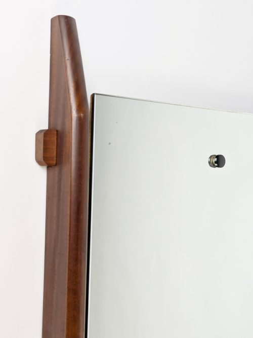 Wall mirror, Italy, 1960s Teak Wood, Mirrored Glass & Metal
