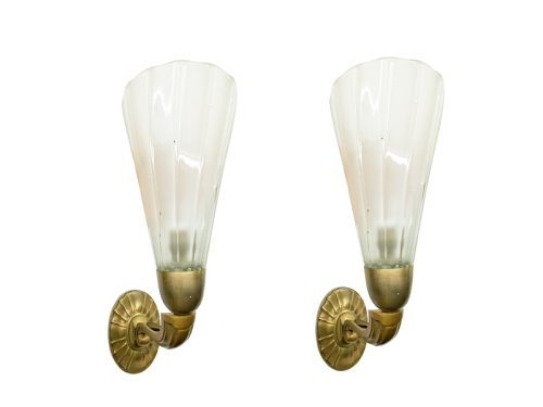 Art deco sconces, Italy, 1930s Murano Glass, Brass