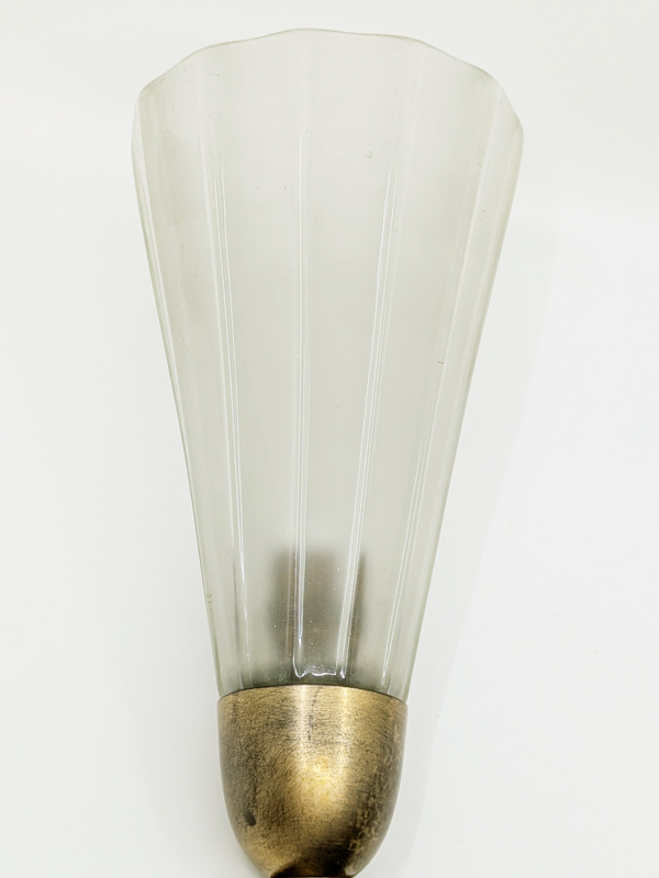Murano glass shade & brass art deco 1930s sconces_08 Art deco sconces, Italy, 1930s Murano Glass, Brass