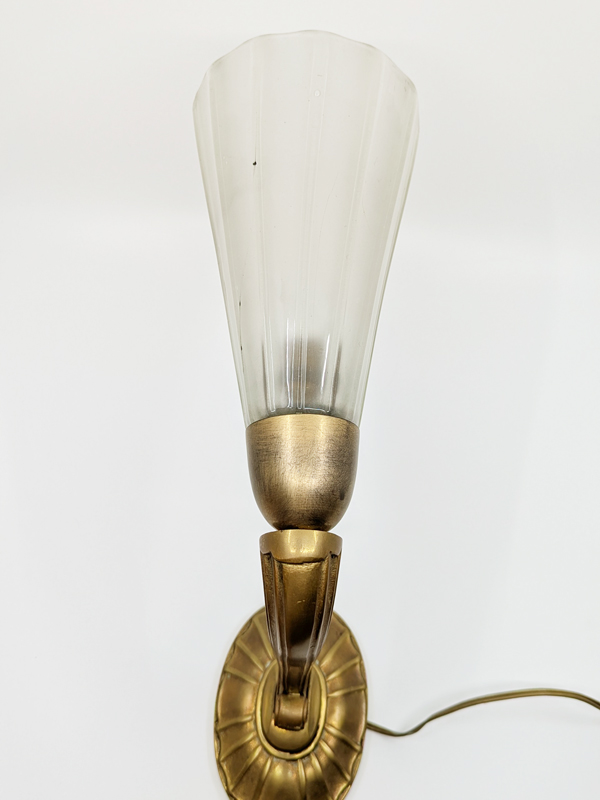 Murano glass shade & brass art deco 1930s sconces_10 Art deco sconces, Italy, 1930s Murano Glass, Brass