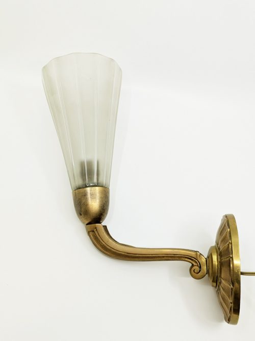 Art deco sconces, Italy, 1930s Murano Glass, Brass