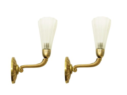 Art deco sconces, Italy, 1930s Murano Glass, Brass
