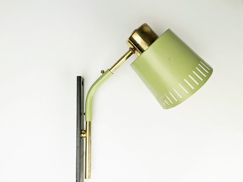 aquamarine, black metal & brass 1950s adjustable wall lamp_01 Wall lamp, Lighting