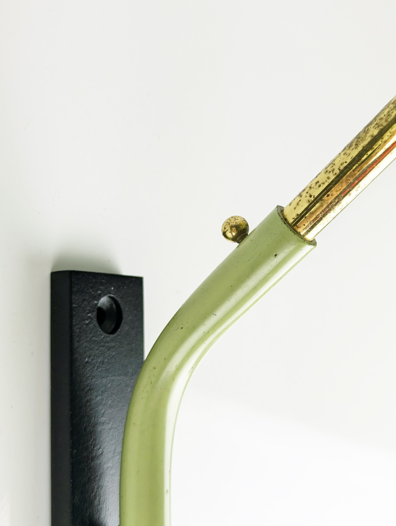 aquamarine, black metal & brass 1950s adjustable wall lamp_03 Wall lamp, Lighting