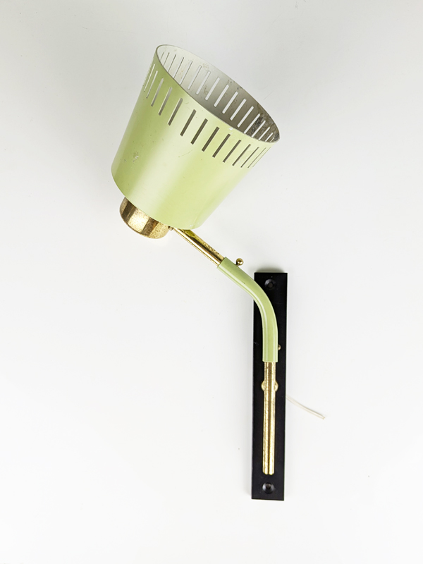 aquamarine, black metal & brass 1950s adjustable wall lamp_06 Wall lamp, Lighting