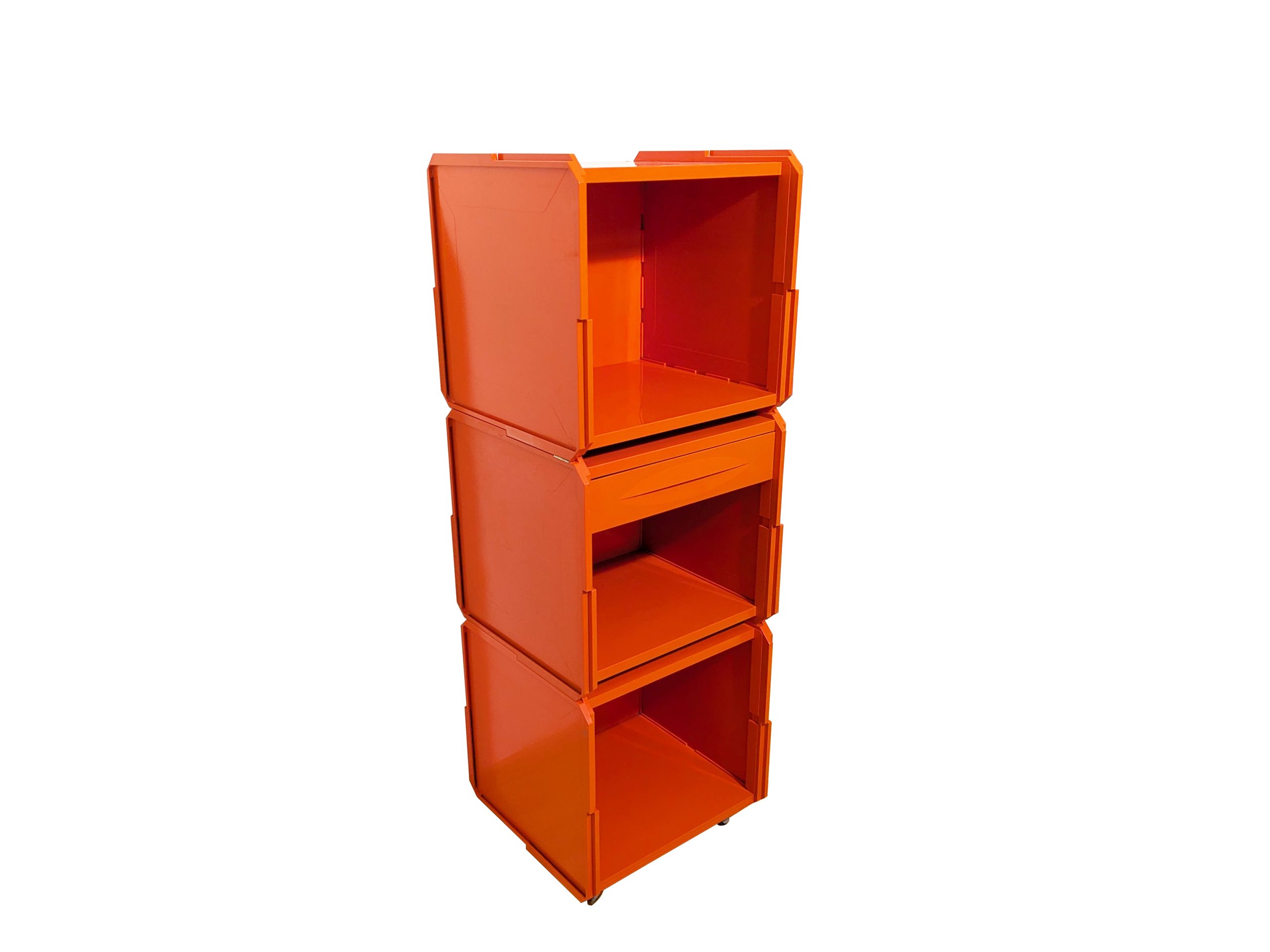 red plastic 1970s stackable storage unit by Cattelan for Xilema_15 Modular containers, Franco Cattelan for XILEMA, 1960s ABS & Metal