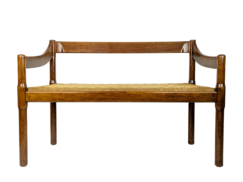 Walnut & rope 1960s bench by Cassina_00