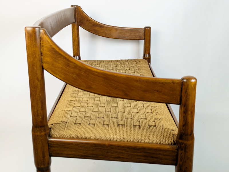 Walnut & rope 1960s bench by Cassina_10
