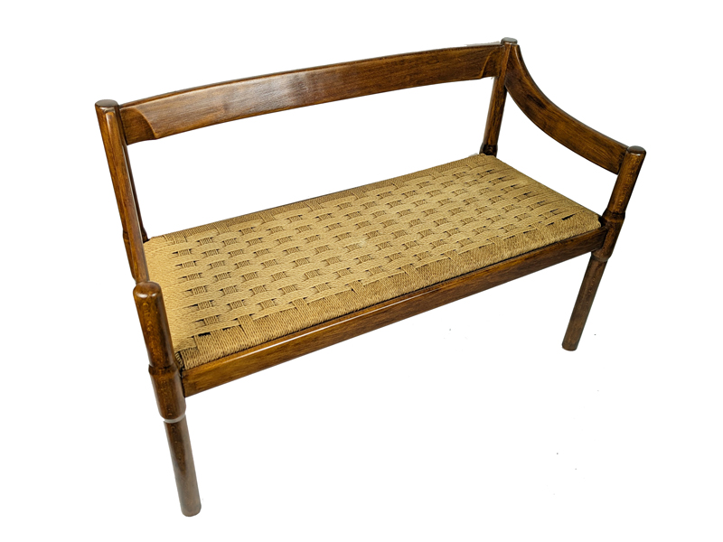 Walnut & rope 1960s bench by Cassina_11