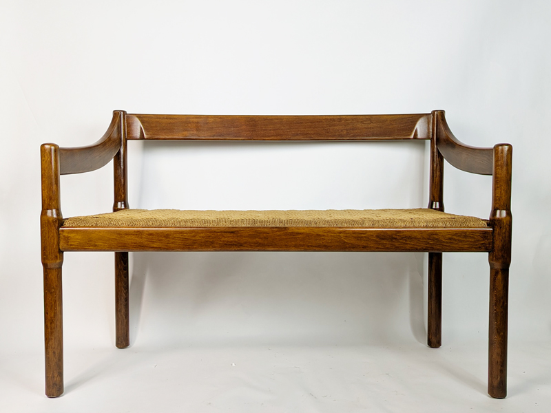 Walnut & rope 1960s bench by Cassina_14