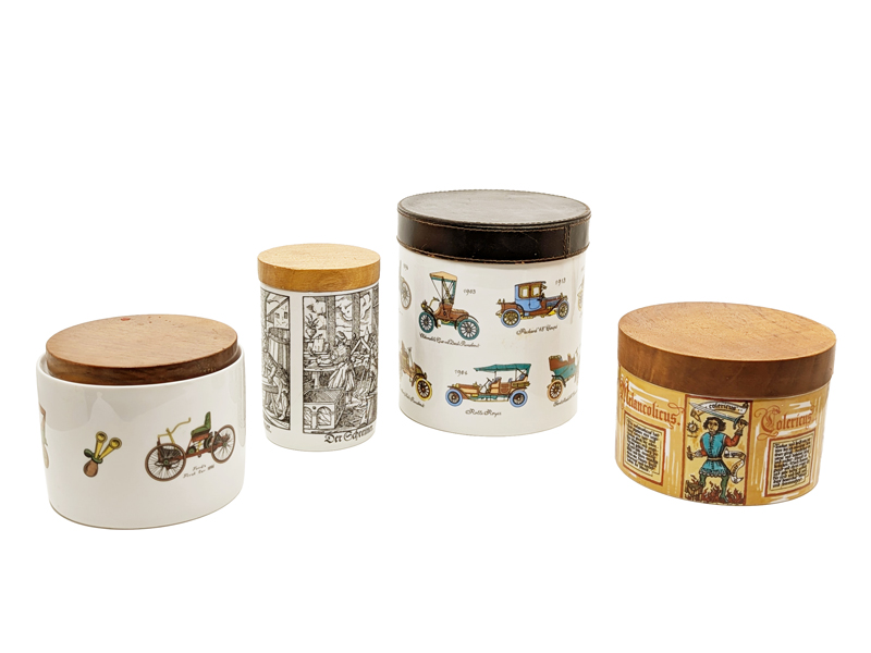 wood leather & ceramic Midcentury boxes