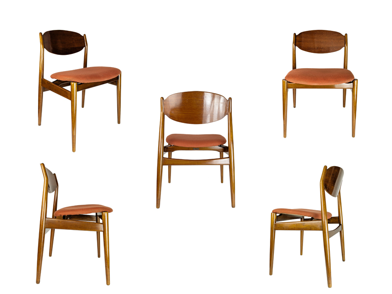 teakwood & fabric 1960s dining chairs by ISA, set of 5_00