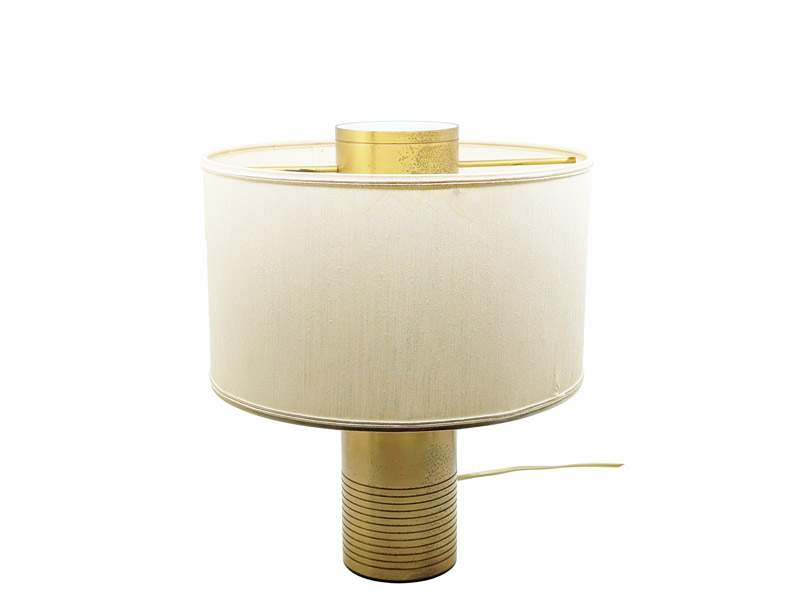 Brushed brass, painted metal & fabric 1970s table lamp_00
