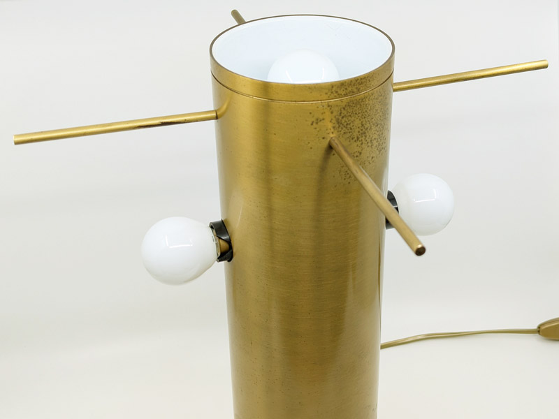 Brushed brass, painted metal & fabric 1970s table lamp_01