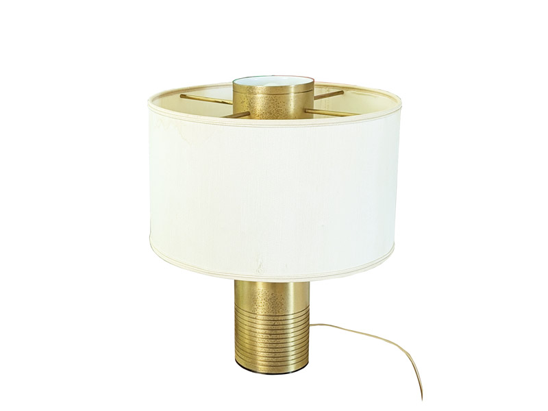 Brushed brass, painted metal & fabric 1970s table lamp_13