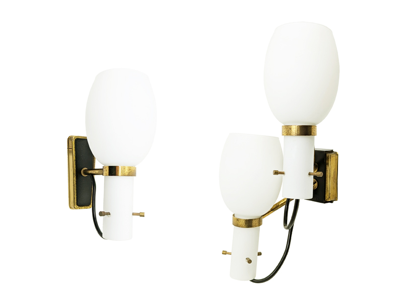 opaline glass, black metal & brass 1950s sconces, set of 2_00
