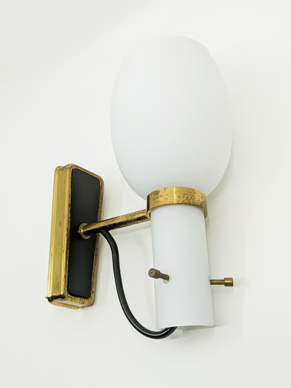 opaline glass, black metal & brass 1950s sconces, set of 2_06
