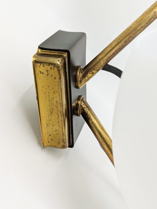 opaline glass, black metal & brass 1950s sconces, set of 2_14