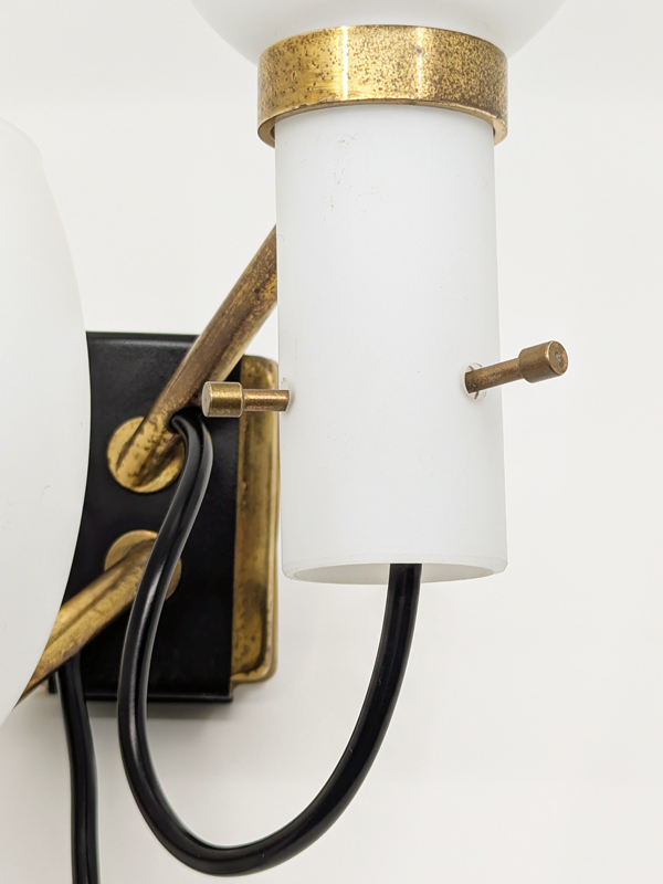 opaline glass, black metal & brass 1950s sconces, set of 2_15