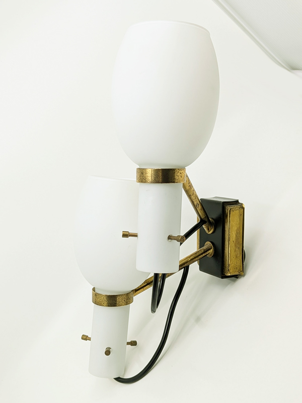 opaline glass, black metal & brass 1950s sconces, set of 2_16