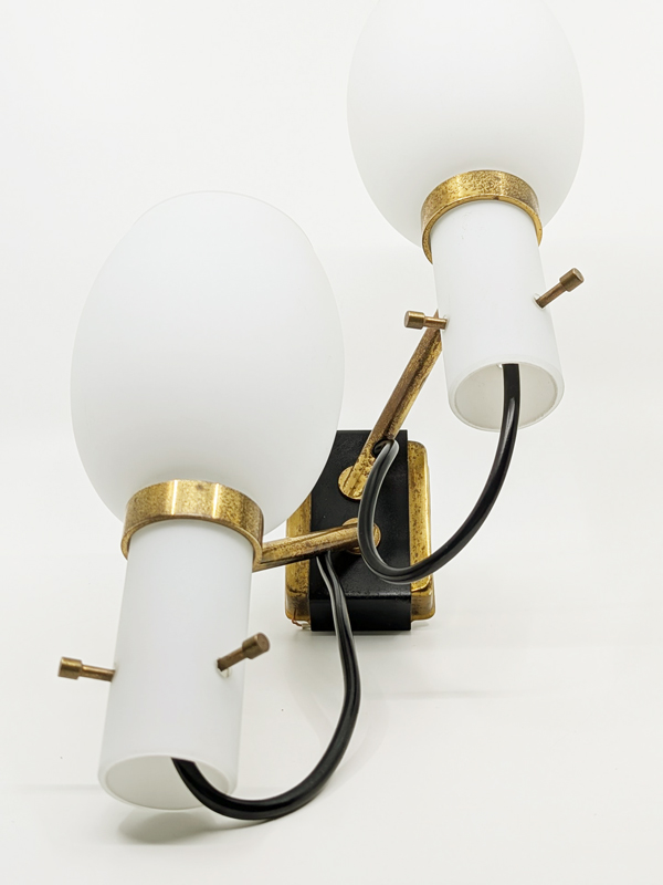 opaline glass, black metal & brass 1950s sconces, set of 2_17