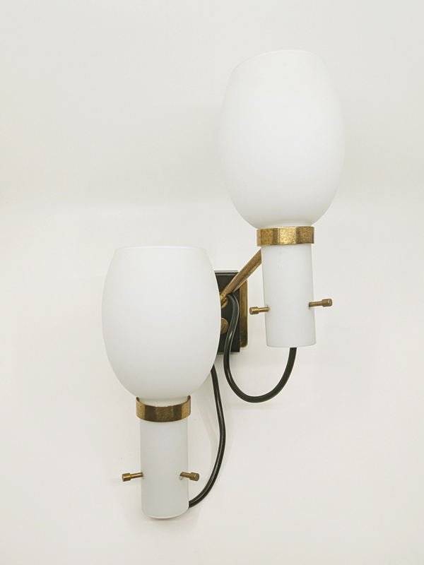 opaline glass, black metal & brass 1950s sconces, set of 2_18